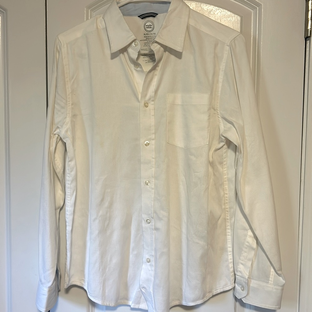 White button down dress uniform shirt boys 14-16